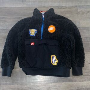 Nike Kids Black Sherpa Hoodie with Orange and Blue Accents
